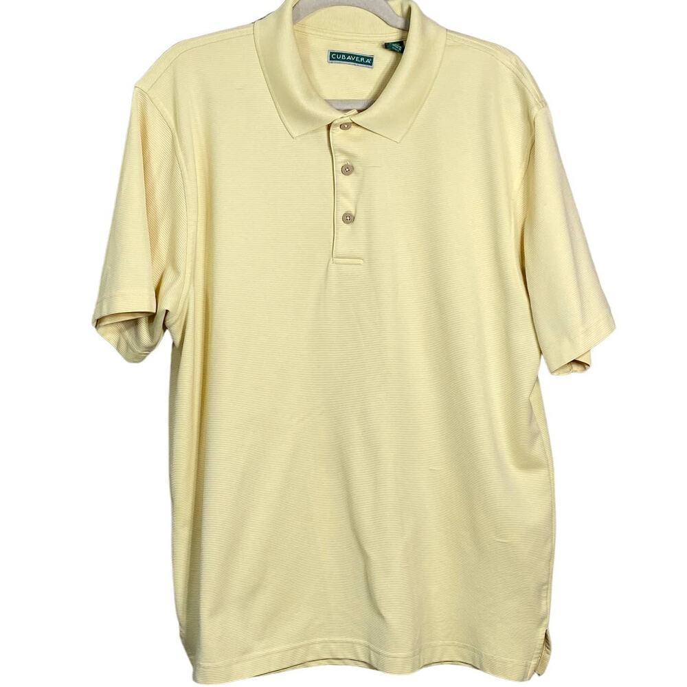 Cubavera Mens Polo Shirt Collared Striped Short Sleeve Yellow White Size XL